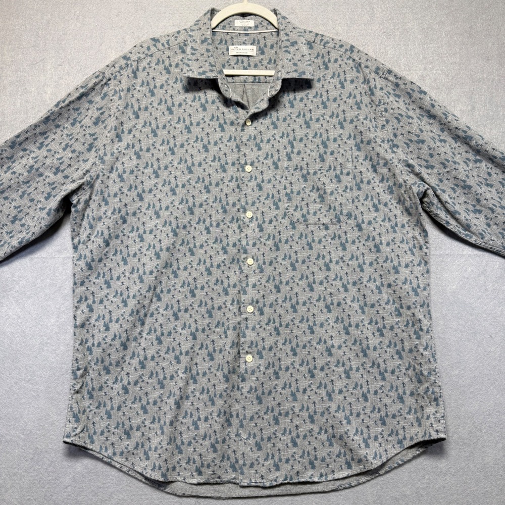 Peter Millar Mountainside Ski Tree‎ Print Button Down Flannel Shirt Mens XL
